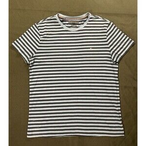 Tommy Hilfiger Men’s T-Shirt Striped Blue Black Extra Slim Fit Size L Crew Neck